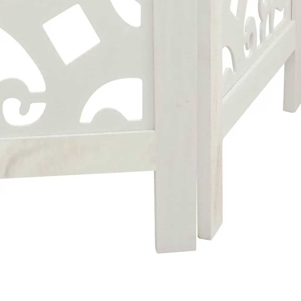 4-Panel White Folding Privacy Screen with Solid Wood Frame