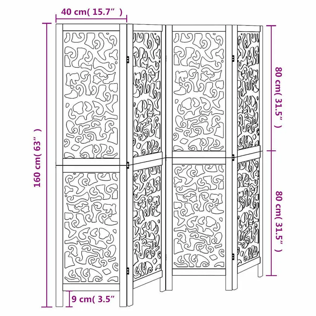 4-Panel White Folding Privacy Screen with Solid Wood Frame