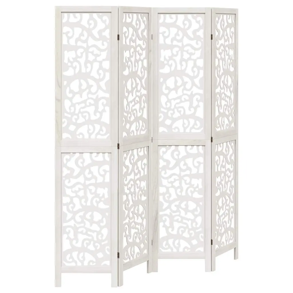 Room Divider 4 Panel White Folding Paulownia Wood Screen Privacy Partition
