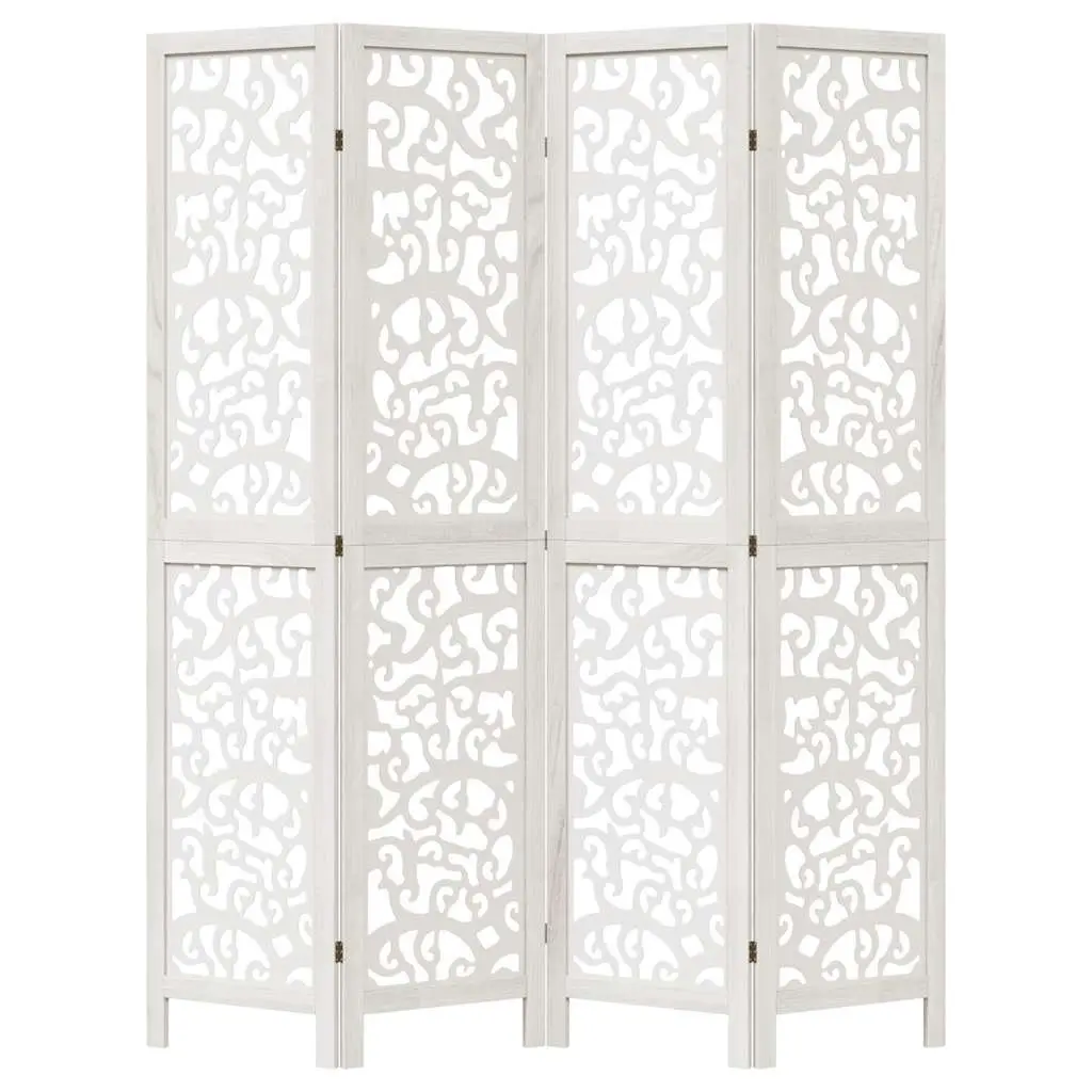 Room Divider 4 Panel White Folding Paulownia Wood Screen Privacy Partition