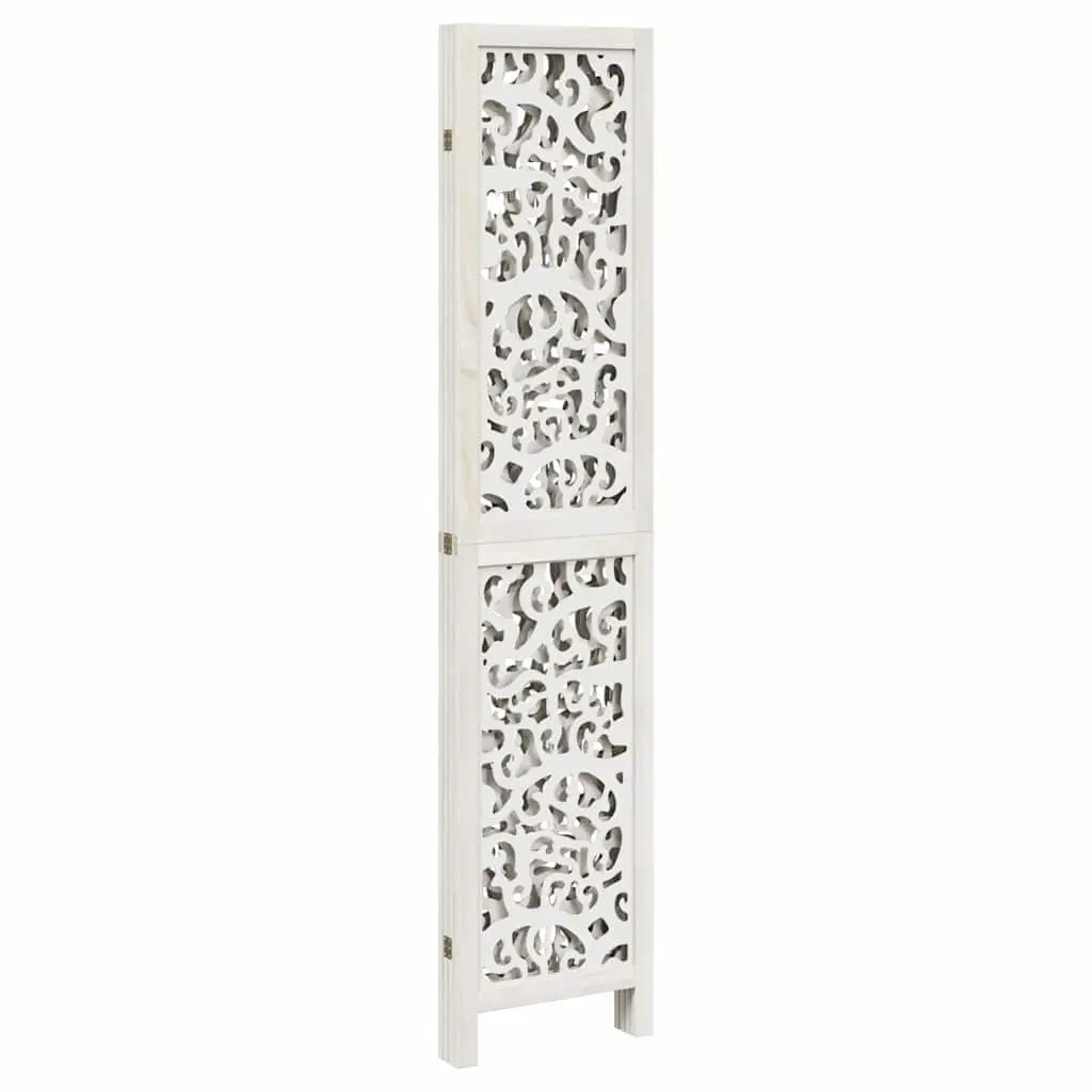 Room Divider 4 Panel White Folding Paulownia Wood Screen Privacy Partition