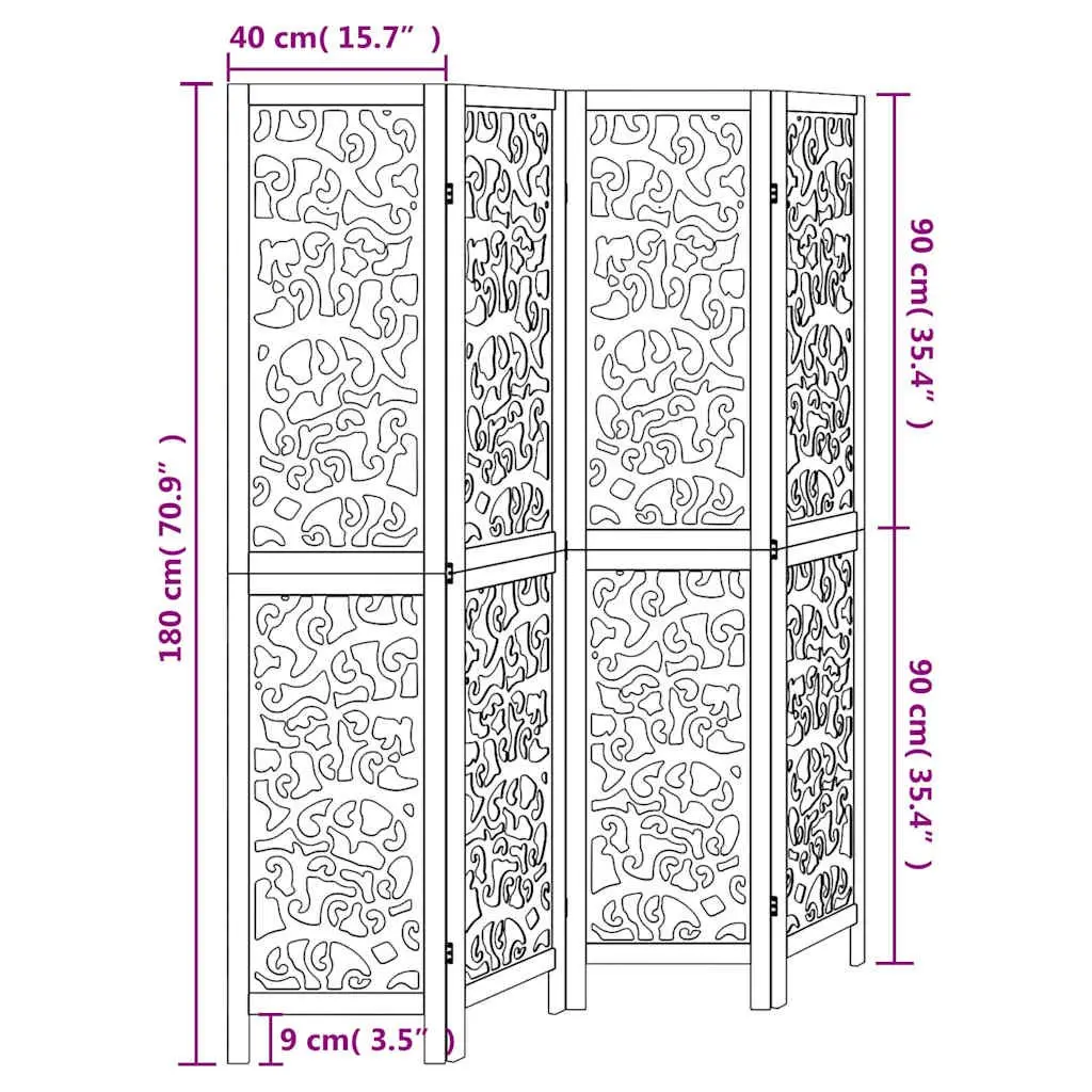 Room Divider 4 Panel White Folding Paulownia Wood Screen Privacy Partition