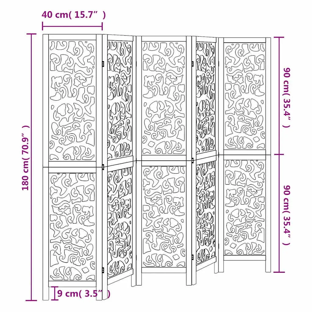 Room Divider 5 Panels White Folding Privacy Screen Partition Indoor Decorative