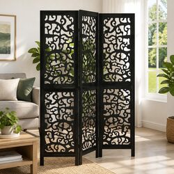 Room Divider 3 Panel Folding Screen Privacy Partition Indoor Decor Black Wood