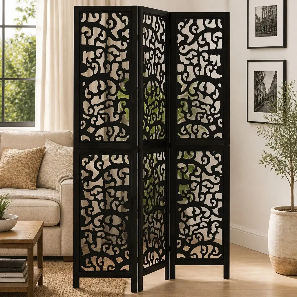 Room Divider Indoor 3 Panel Black Folding Privacy Screen Partition
