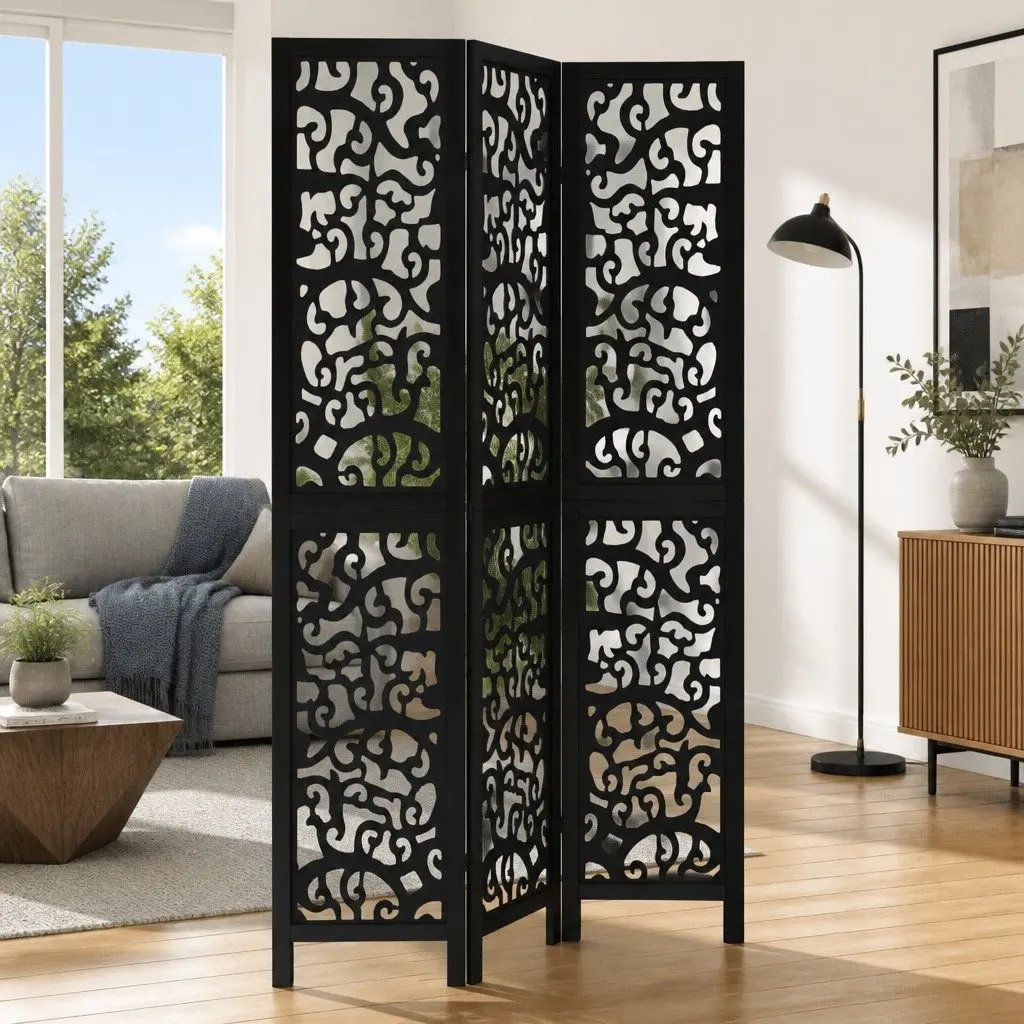 Black 3-Panel Room Divider Screen