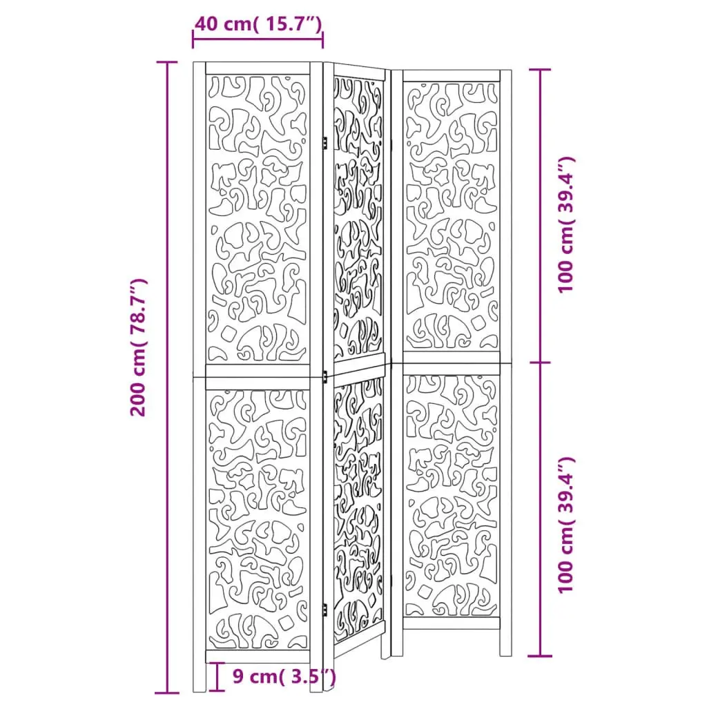 Black 3-Panel Room Divider Screen