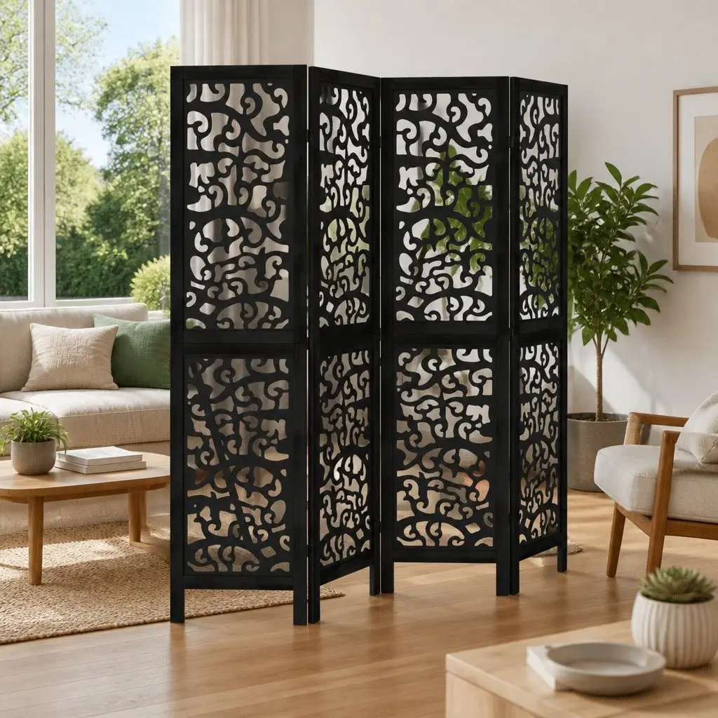 Room Divider Indoor 4 Panels Black Folding Privacy Screen Partition