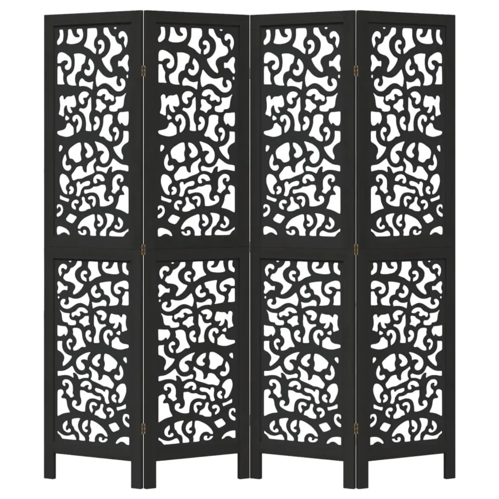 4 Panel Room Divider Black Solid Wood Paulownia Folding Privacy Screen Partition