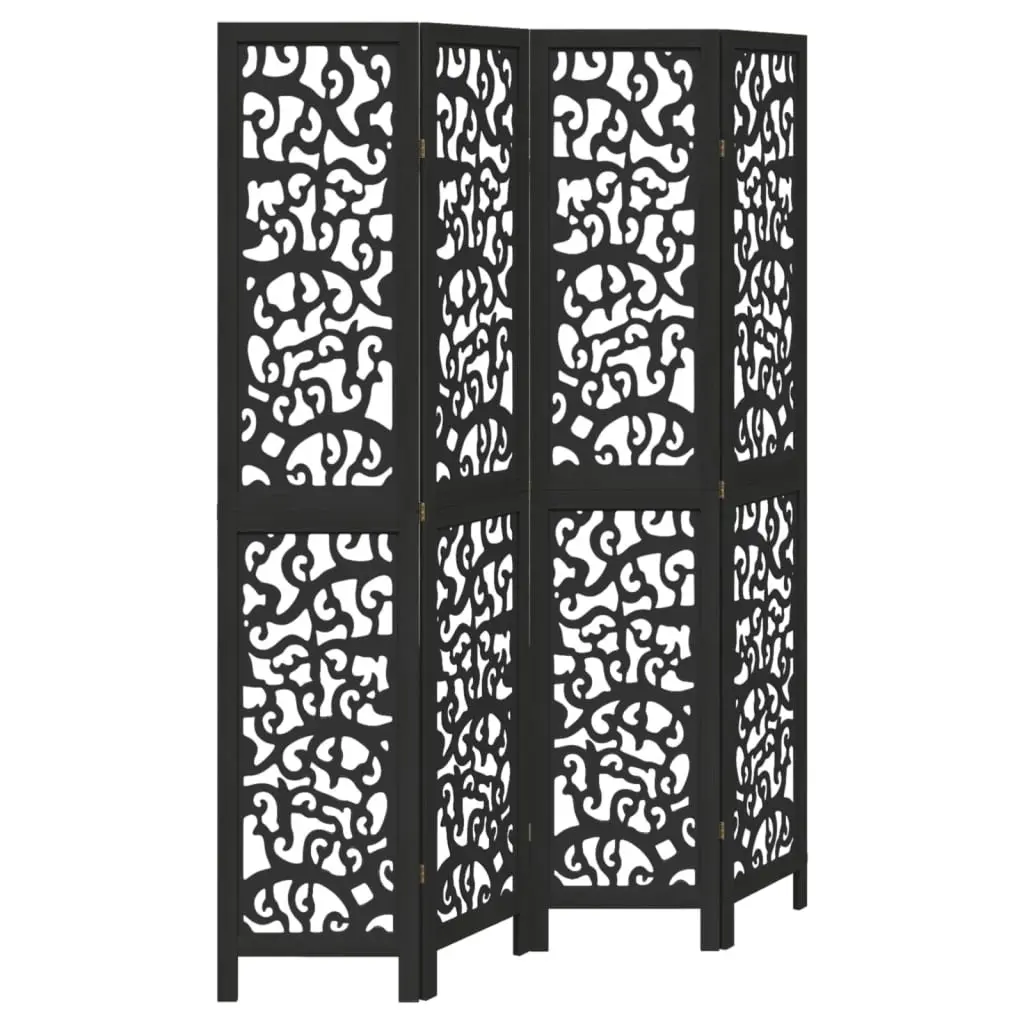 Room Divider Indoor 4 Panels Black Solid Wood Paulownia Folding Privacy Screen