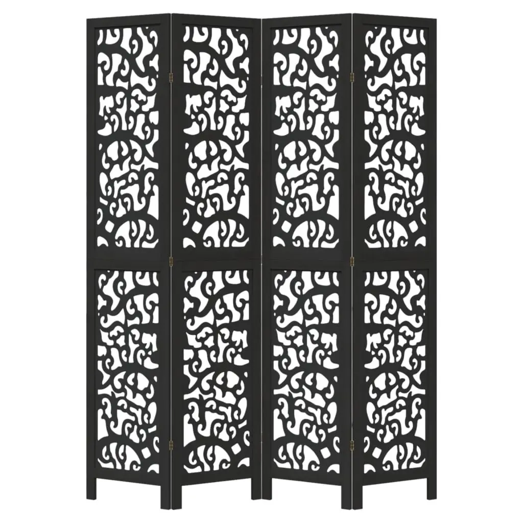 Room Divider Indoor 4 Panels Black Solid Wood Paulownia Folding Privacy Screen