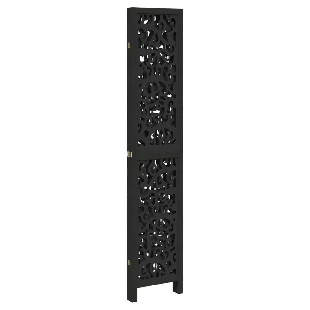 Room Divider Indoor 4 Panels Black Solid Wood Paulownia Folding Privacy Screen