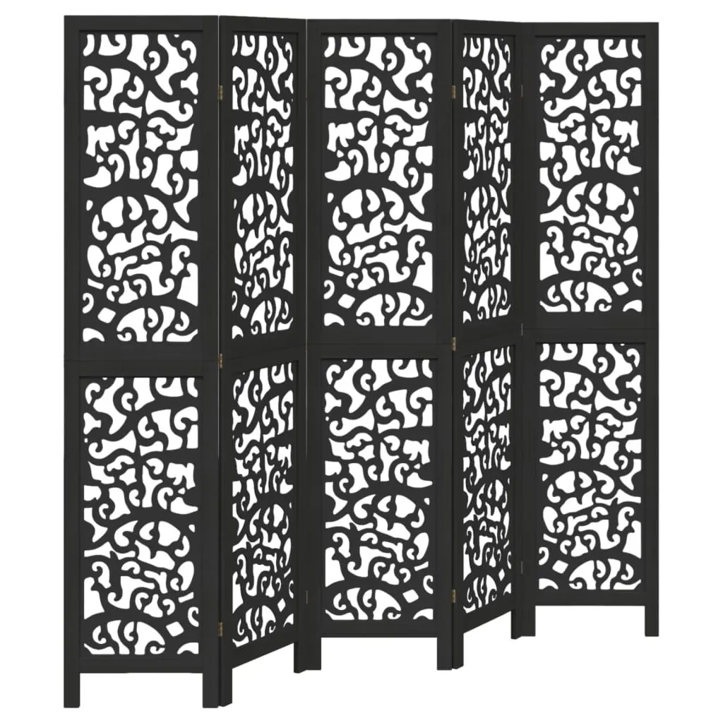 Room Divider 5 Panel Folding Privacy Screen Indoor Partition Black Wood