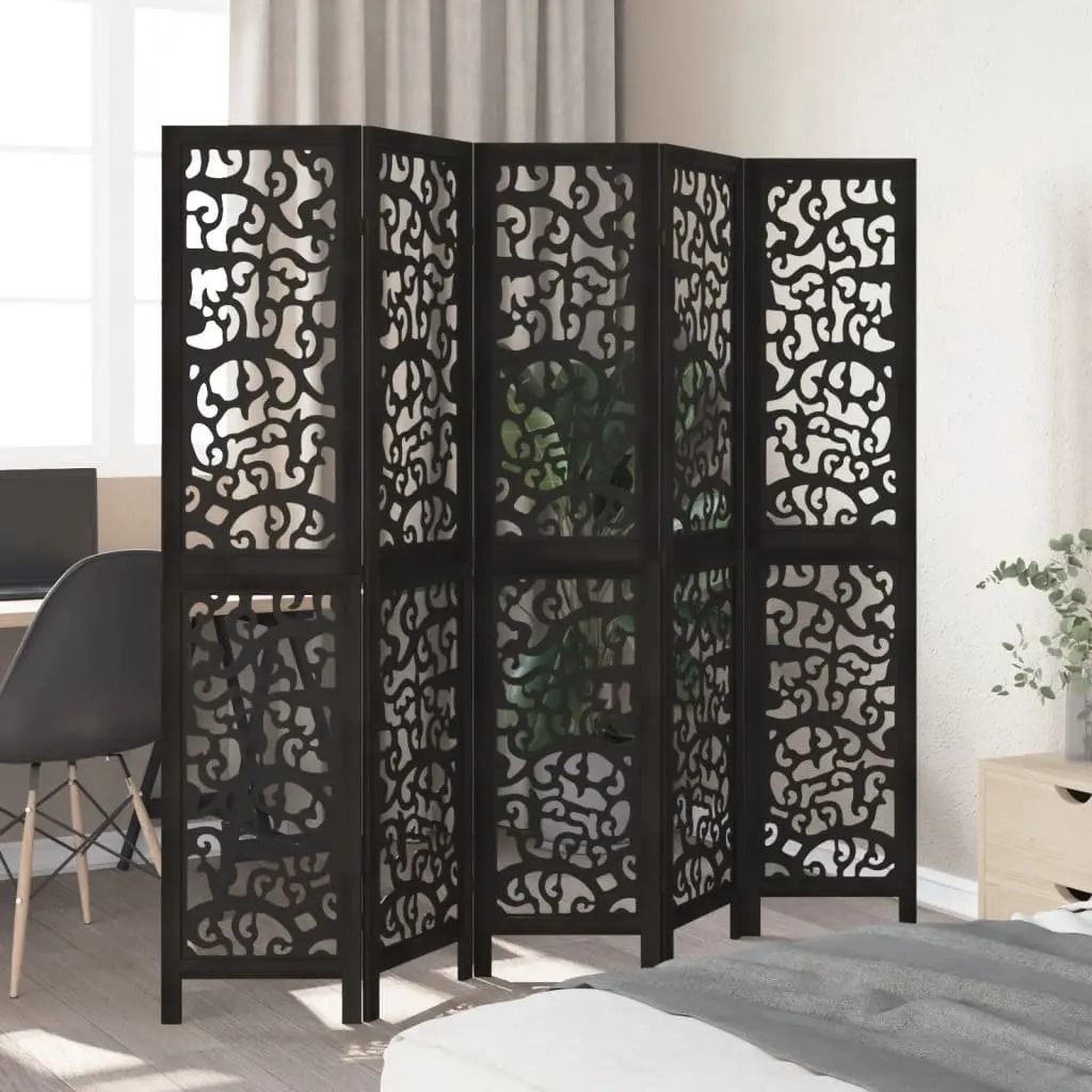 Room Divider 5 Panel Folding Privacy Screen Indoor Partition Black Wood