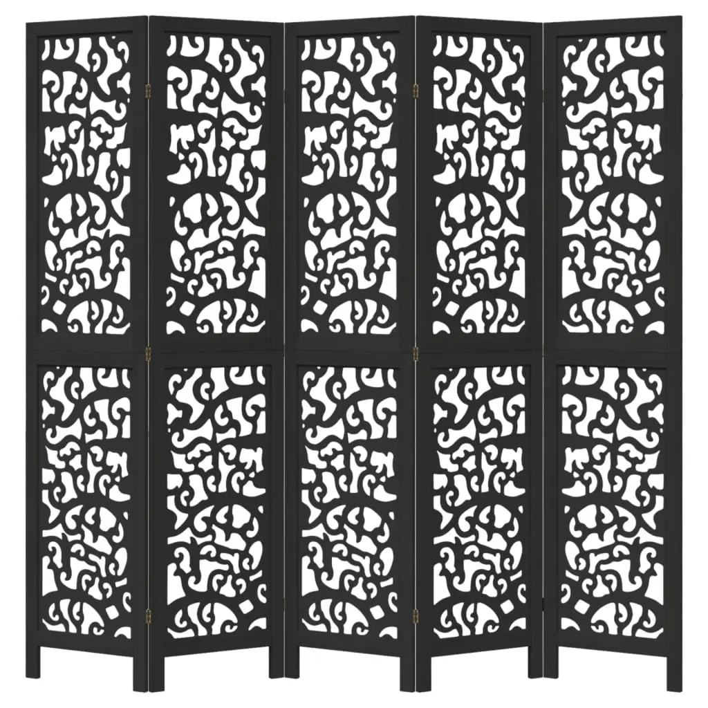 Room Divider 5 Panel Folding Privacy Screen Indoor Partition Black Wood
