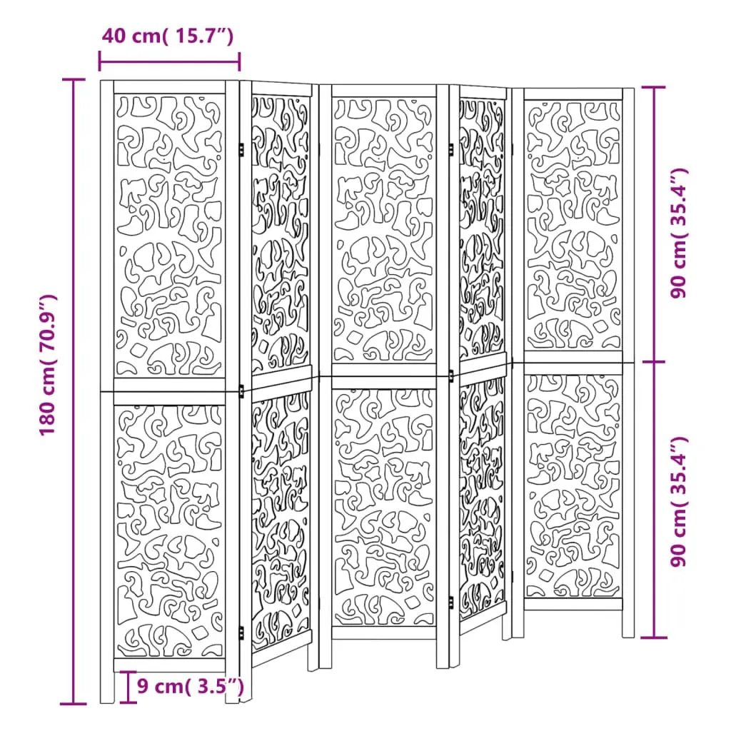 Room Divider 5 Panel Folding Privacy Screen Indoor Partition Black Wood