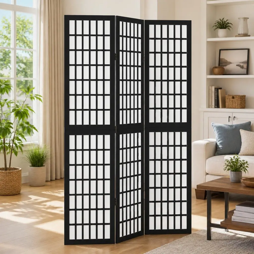 Black 3-Panel Folding Room Divider