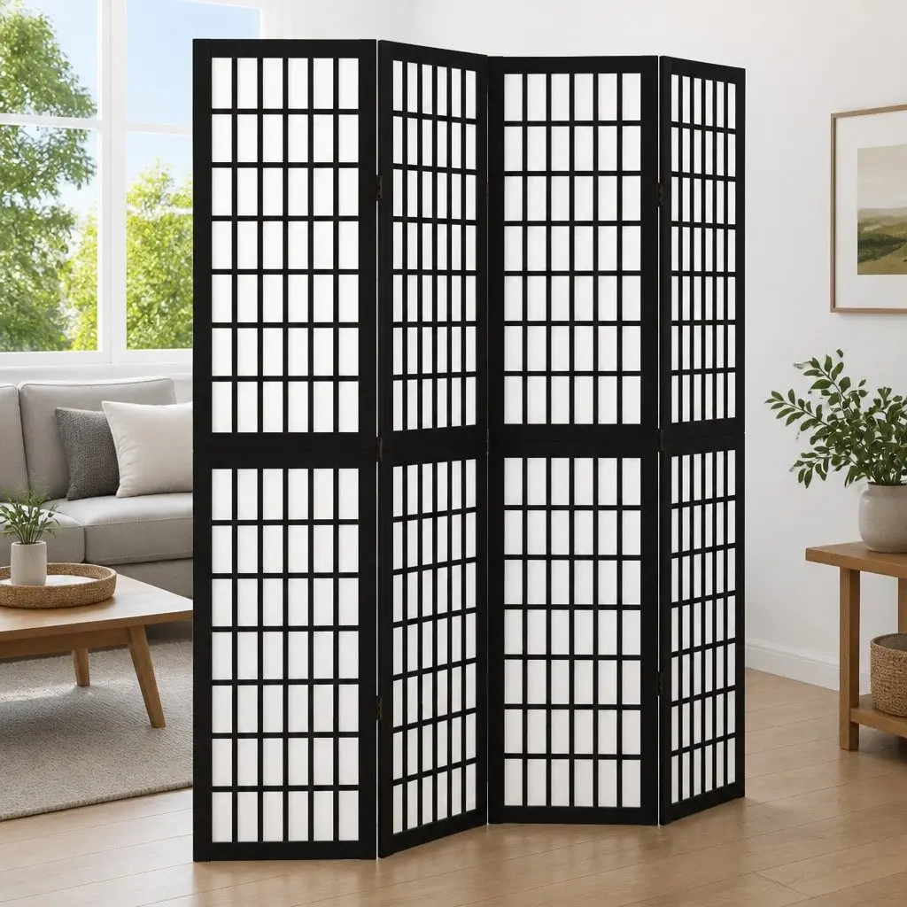 Room Divider 4 Panels Black Folding Privacy Screen Partition Indoor Decorative