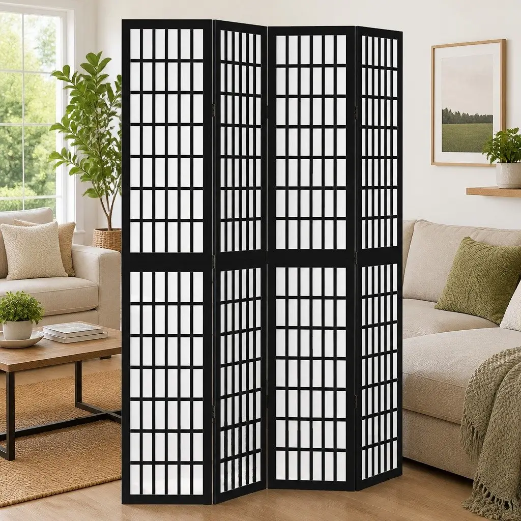 Room Divider 4 Panels Black Folding Privacy Screen Indoor Partition Decor
