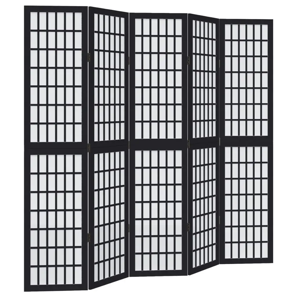 Room Divider Indoor 5 Panel Black Paulownia Wood Folding Screen Privacy Partition
