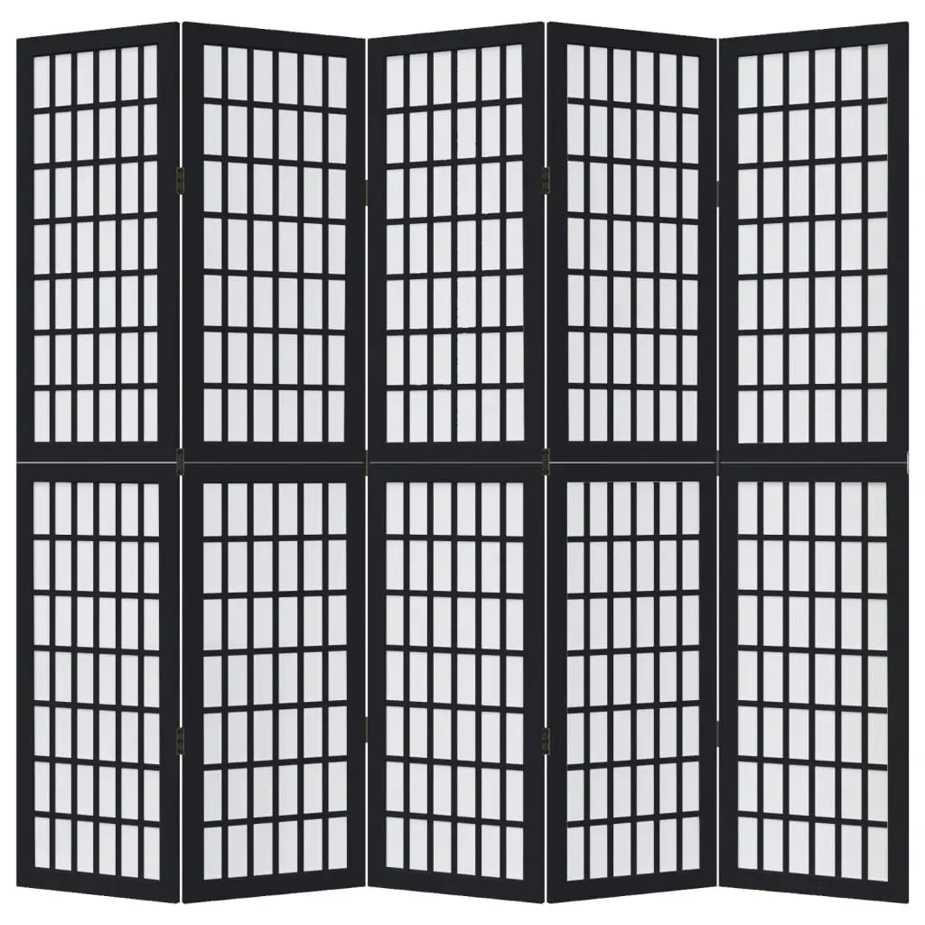 Room Divider Indoor 5 Panel Black Paulownia Wood Folding Screen Privacy Partition