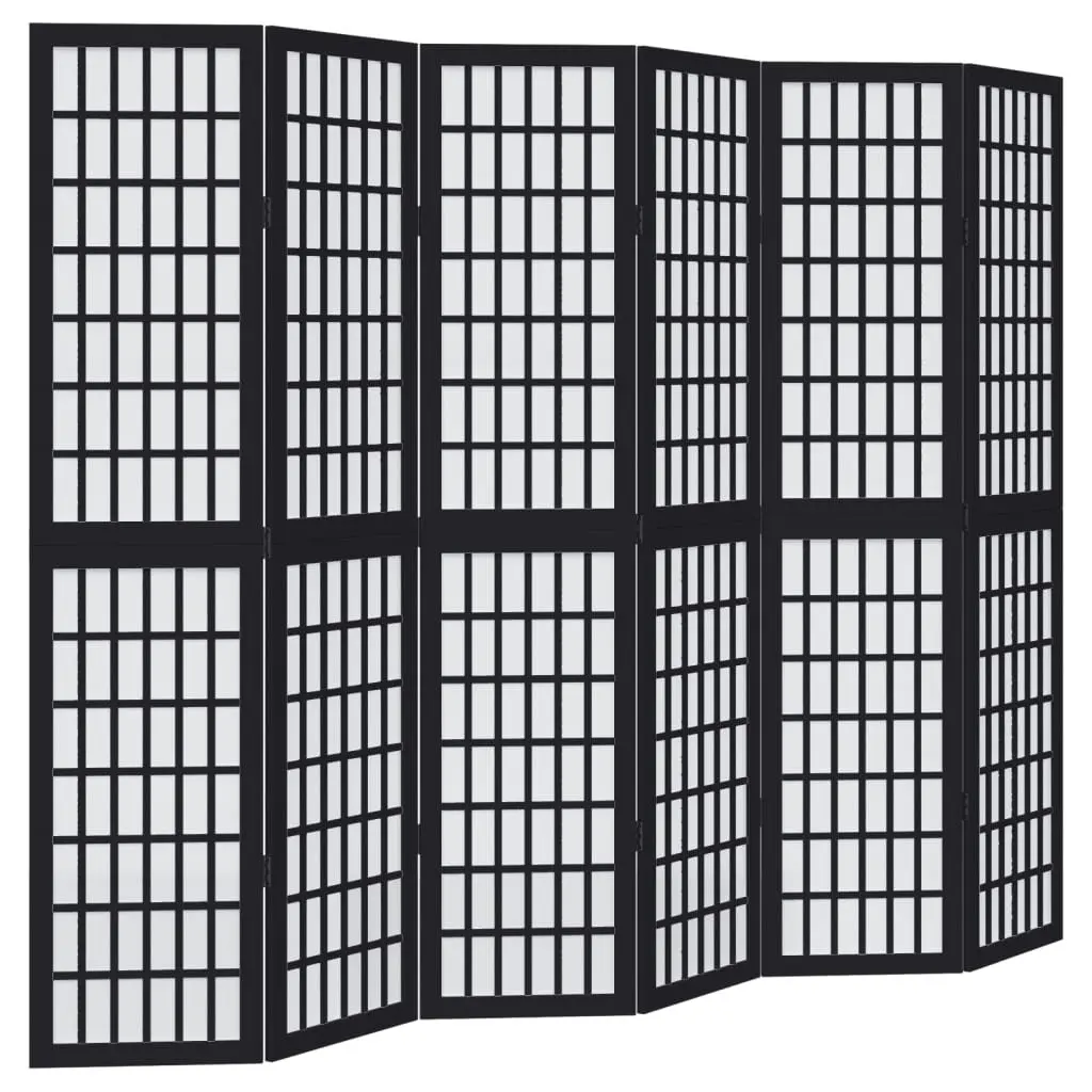 Room Divider Indoor 6 Panels Black Folding Privacy Screen Partition Wood Frame