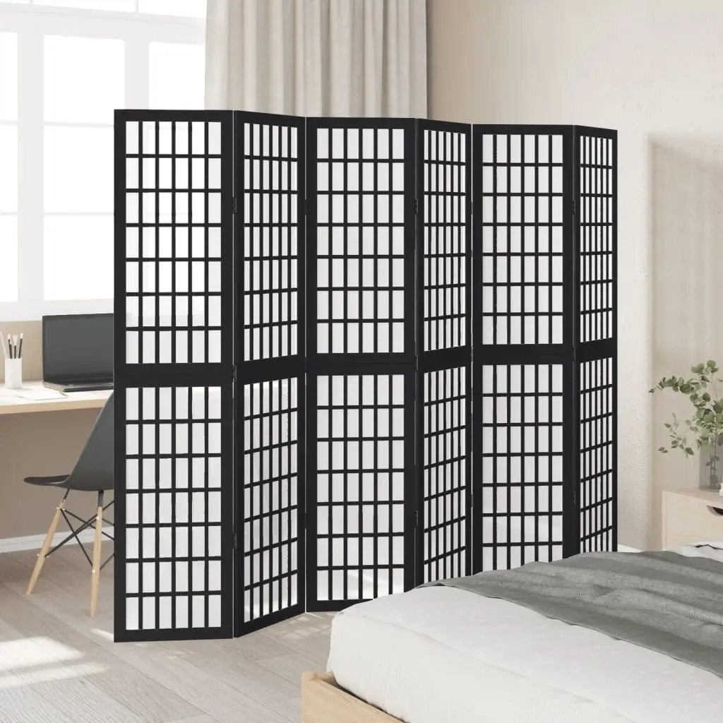 Room Divider Indoor 6 Panels Black Folding Privacy Screen Partition Wood Frame