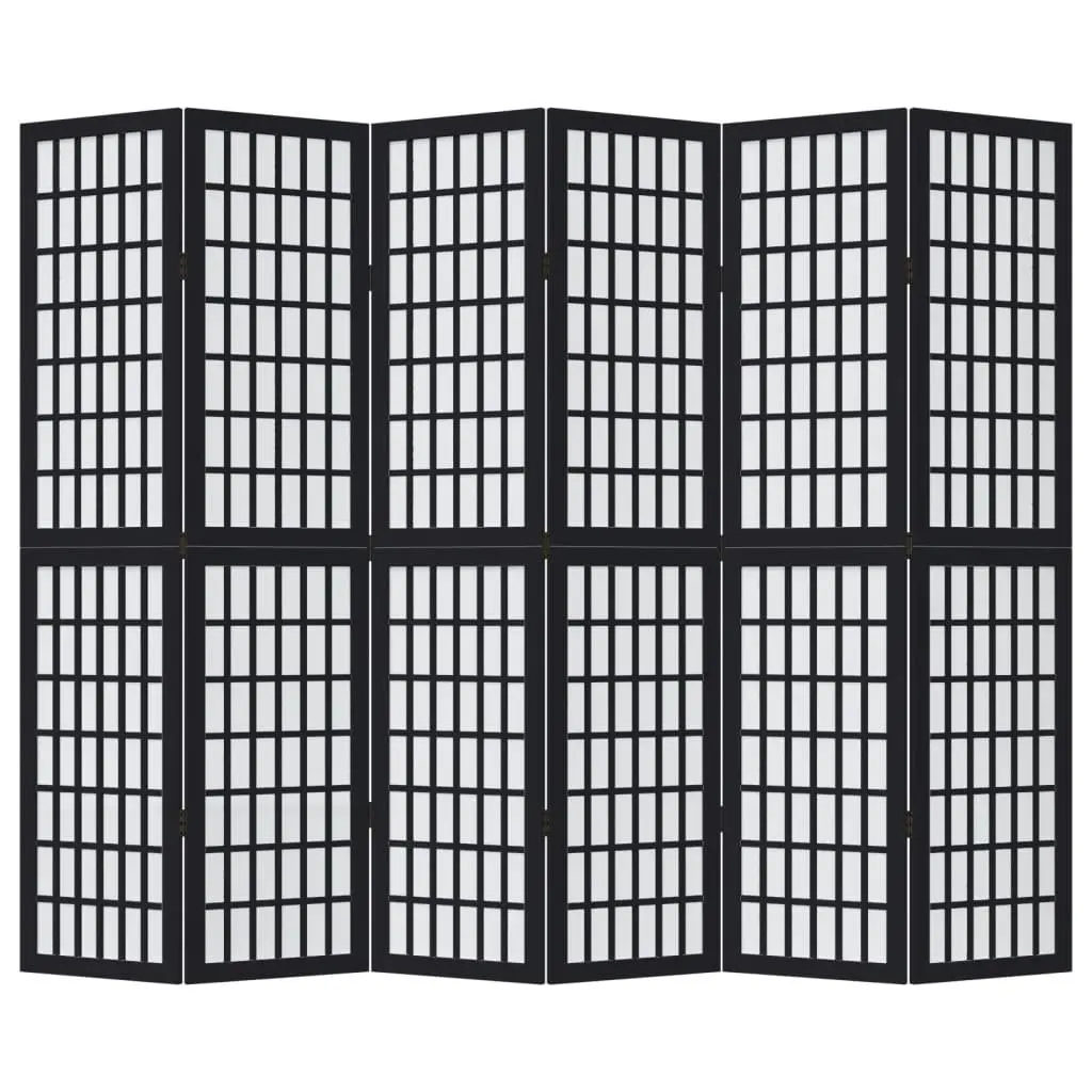 Room Divider Indoor 6 Panels Black Folding Privacy Screen Partition Wood Frame