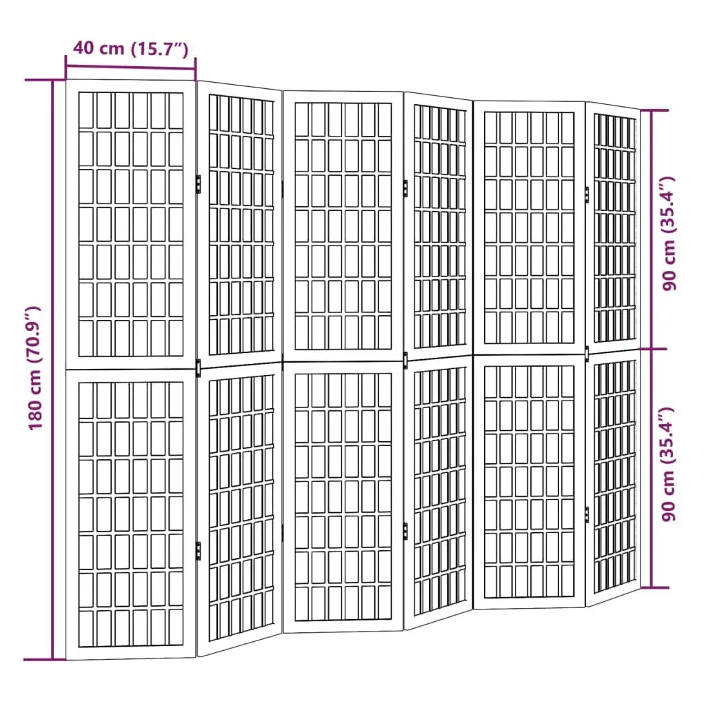 Room Divider Indoor 6 Panels Black Folding Privacy Screen Partition Wood Frame