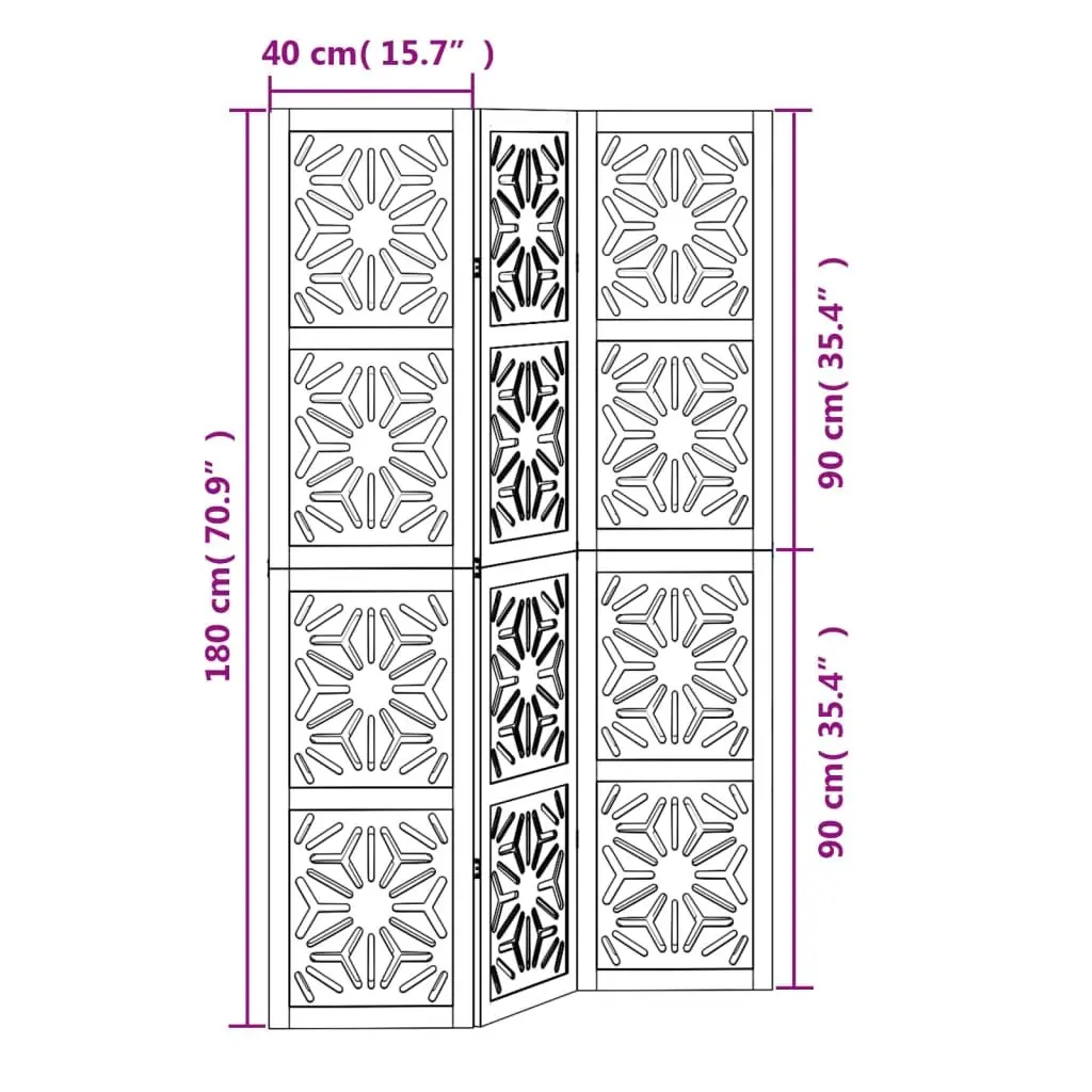 3-Panel Folding Privacy Screen with Geometric Pattern