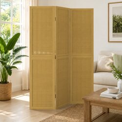 3-Panel Room Divider with Bamboo Surface and Paulownia Frame
