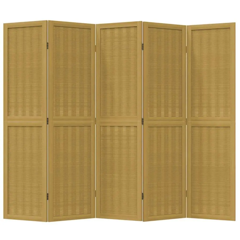 Room Divider Indoor 5 Panels Brown Paulownia Wood Folding Partition