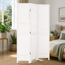 Room Divider 3 Panels White Solid Wood Paulownia Folding Privacy Screen