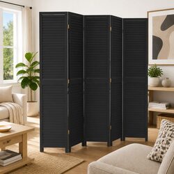 Room Divider 5 Panels Black Solid Wood Folding Privacy Screen Partition Home