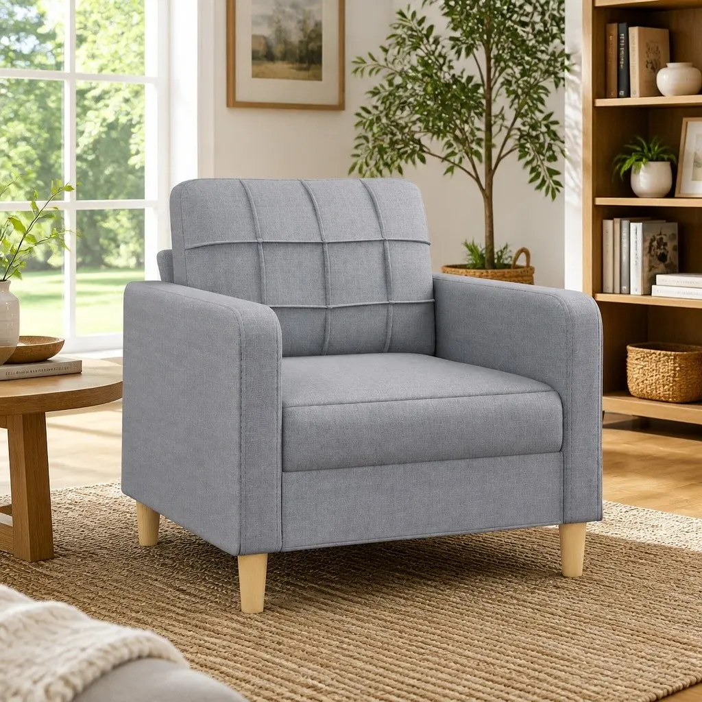 60cm Grey Fabric Armchair with Metal Frame