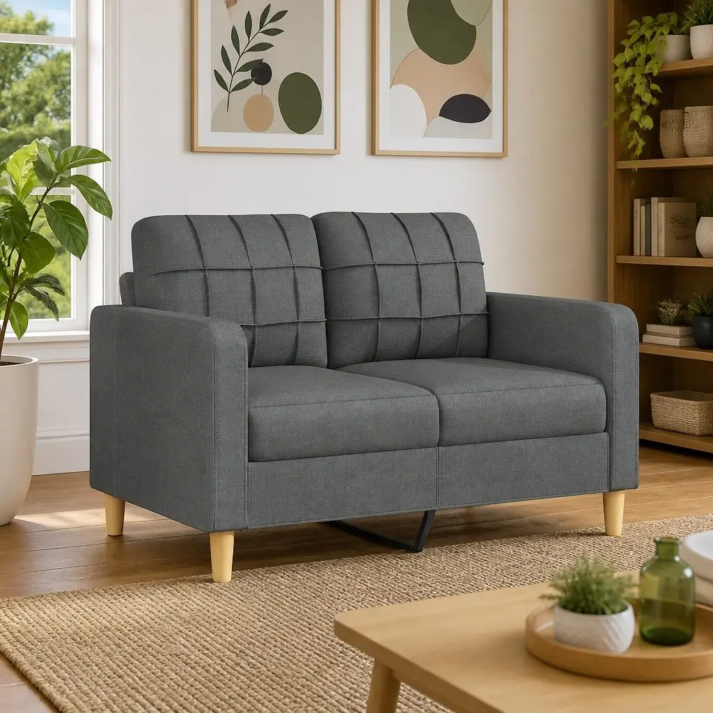 2-Seater Sofa Living Room 120cm Grey Fabric