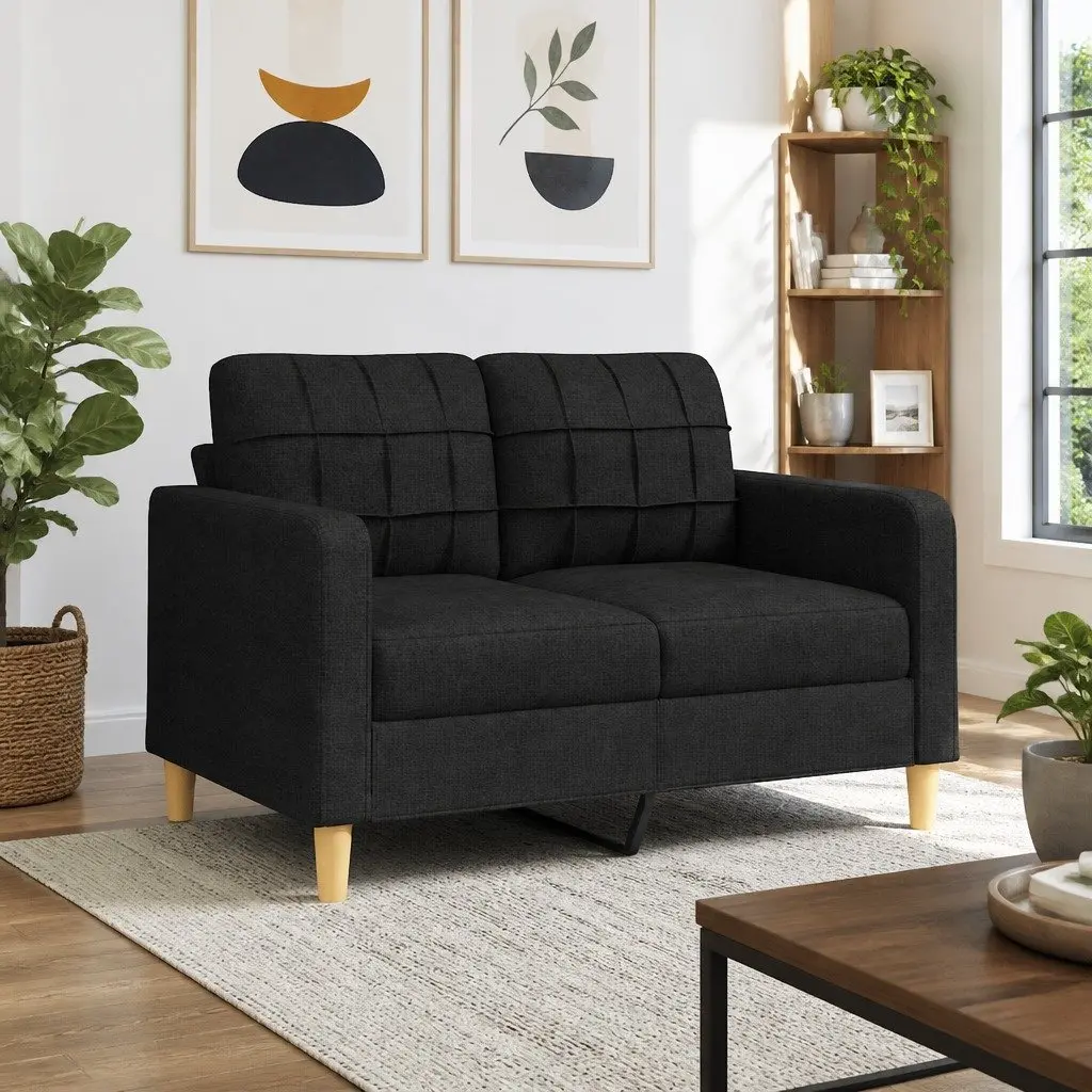 120cm Black 2-Seater Sofa