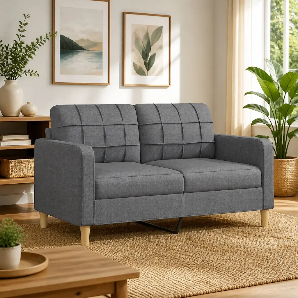 2-Seater Sofa Grey Fabric Living Room 140cm Wide