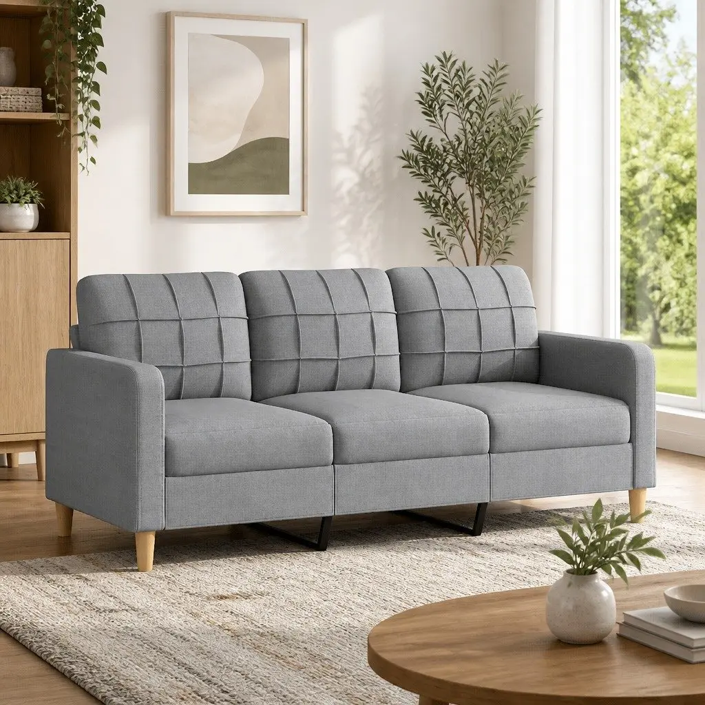 3-Seater Grey Fabric Sofa 180cm