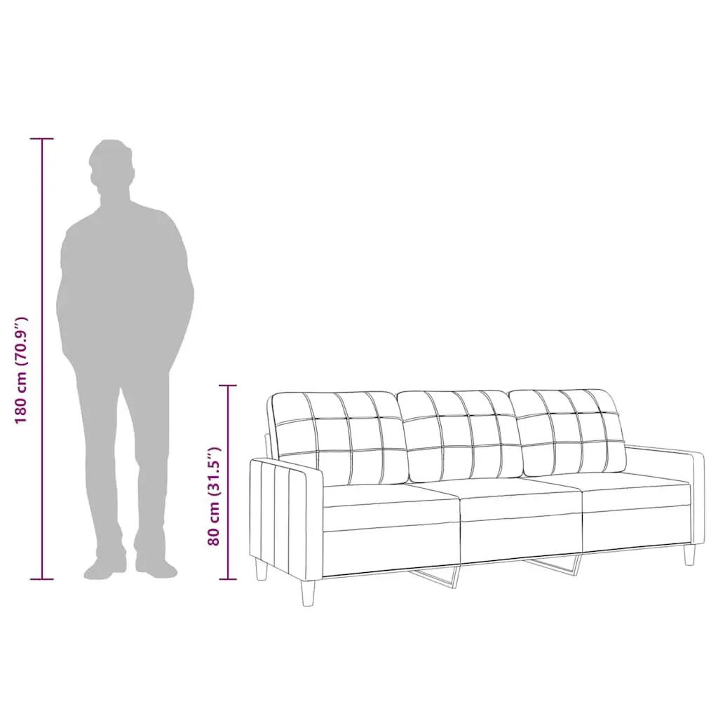 3-Seater Grey Fabric Sofa 180cm