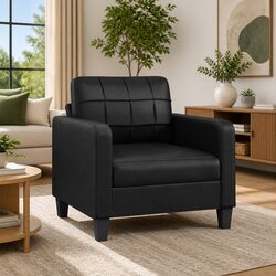 Black Sofa Chair 60cm: Metal Frame & Faux Leather Upholstery