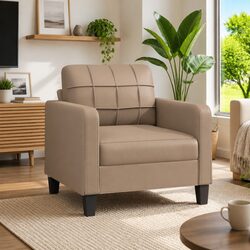 Specifications of a Modern Sofa Chair in Brown Faux Leather