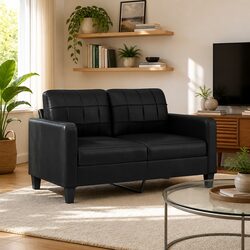 Specifications for 140cm Black Faux Leather 2-Seater Sofa