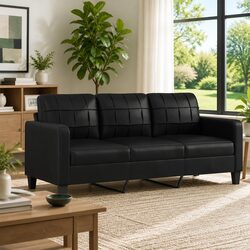 3-Seater Sofa Specifications: Black Faux Leather
