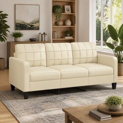 Specifications of Cream Faux Leather 3-Seater Sofa