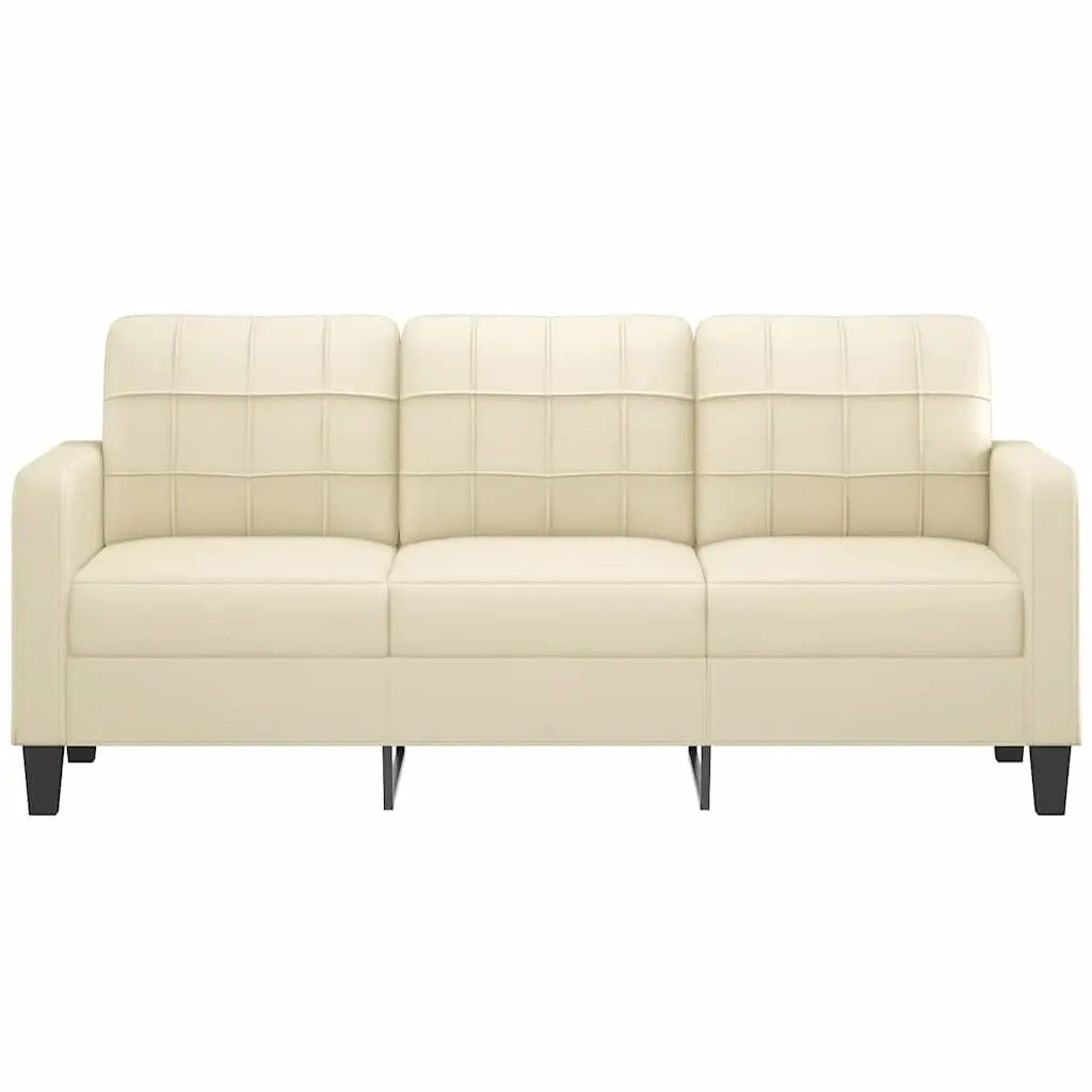 3-Seater Sofa Living Room Cream Faux Leather Modern