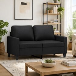 2-Seater Sofa Black 120cm Modern Couch Lounge Seat Faux Leather Living Room