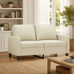 2-Seater Sofa Cream Modern Living Room Couch Faux Leather Comfortable Furniture
