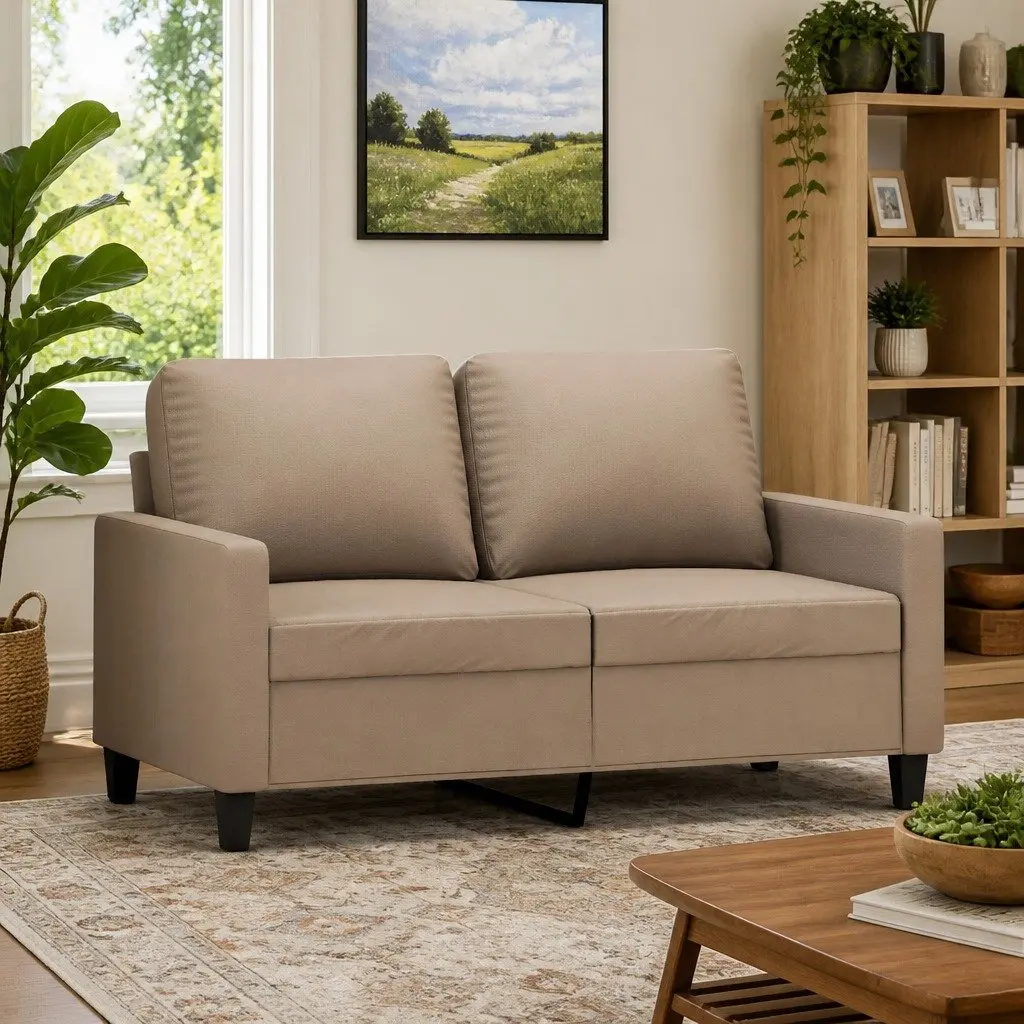 2-Seater Sofa Living Room Brown Faux Leather 120cm Compact Settee