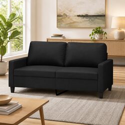 140cm Black 2-Seater Sofa with Faux Leather Upholstery